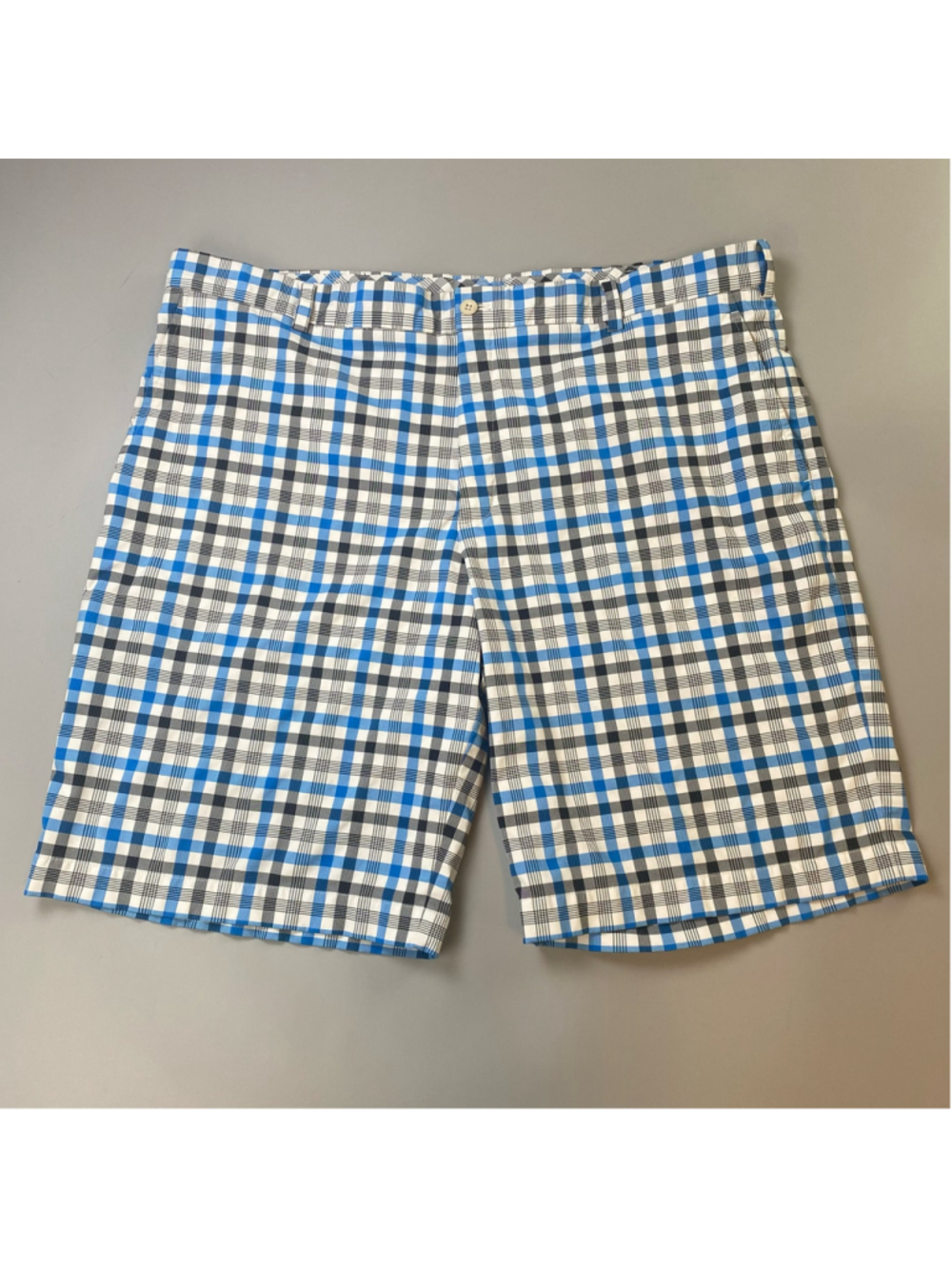 Nike Golf Shorts Plaid Mens 42 XXL White Blue Black Dri Fit Preppy Casual Logo